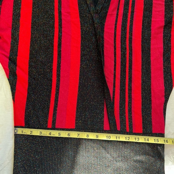 JOSEPH A.Womens Red Black Sweater Small Striped Shimmer Eyelet Casual Festive - Picture 17 of 17